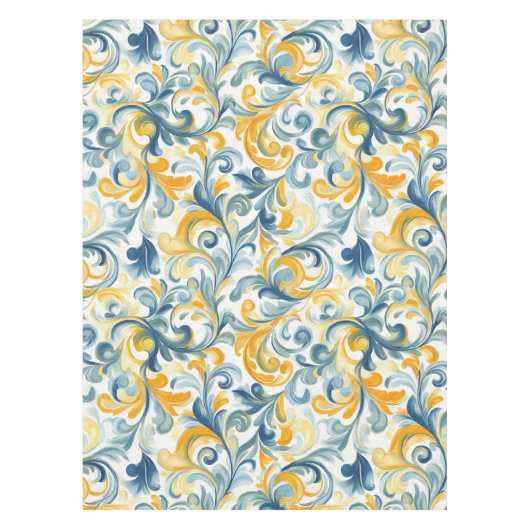 Leaf-Muster in Blau und Gold Paisley Tischdecke (Vorderseite)