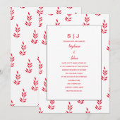 Leaf Muster Red White Monogram Name Wedding Einladung (Vorne/Hinten)