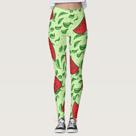 Leaf-Muster und Wassermelonen-Leggings Leggings (Vorderseite)