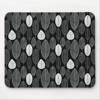 Leaf Muster - Weiß auf Schwarz Mousepad