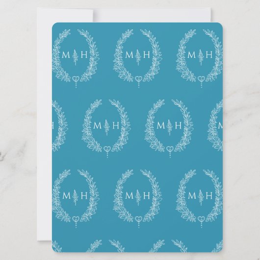 Leaf oval line Art Hochzeit Aqua aquamarin und wei Einladung (Rückseite)