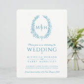 Leaf oval line Art Hochzeit Aqua aquamarin und wei Einladung (Stehend Vorderseite)