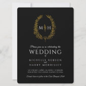 Leaf oval line Art Hochzeit Gold Schwarz-Weiß Einladung (Vorderseite)