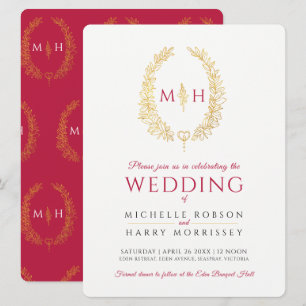 Leaf oval line Art Hochzeit schwarz rotes Gold auf Einladung