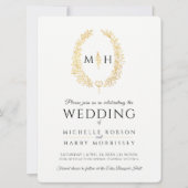 Leaf oval line Art Hochzeit schwarz und gold auf w Einladung (Vorderseite)