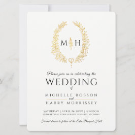 Leaf oval line Art Hochzeit schwarz und gold auf w Einladung