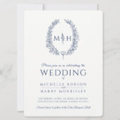 Leaf oval line Art Hochzeitsnacht blau-weiß Einladung (Vorderseite)