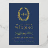 Leaf oval line Art Hochzeitsnacht blau-weiß Folieneinladung (Vorderseite)