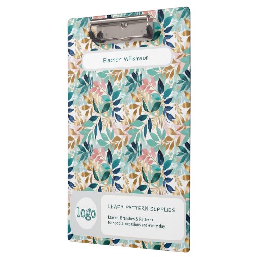 Leaf Pattern Small Business Name Logo Klemmbrett (Links)