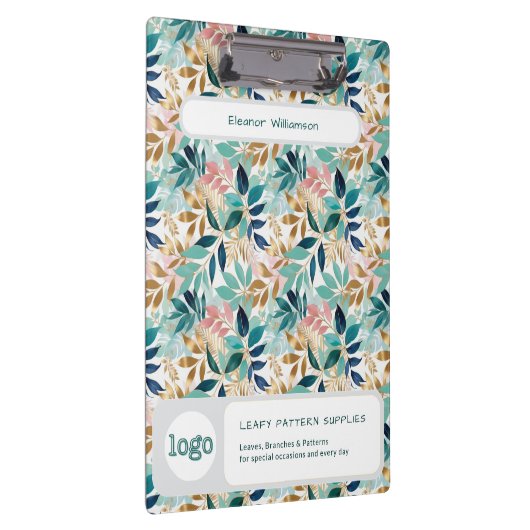 Leaf Pattern Small Business Name Logo Klemmbrett (Rechts)