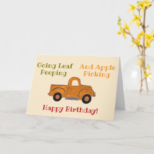 Leaf Peeping Apple Picking Handgemalt LKW Bday Karte (Gelbe Blume)