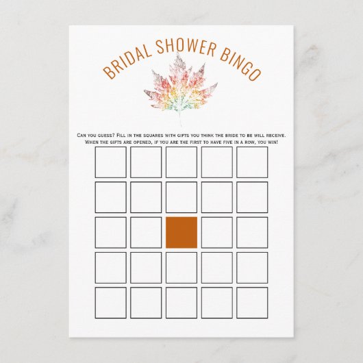 Leaf Print orange Brautparty Bingokarte Begleitkarte (Vorderseite)