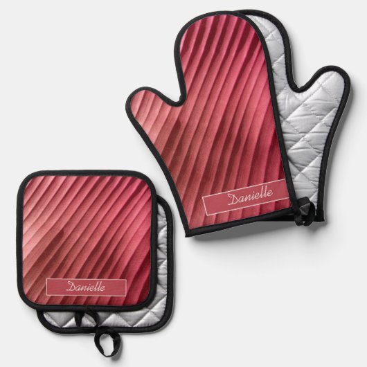 Leaf Red Diagonal Ofenhandschuh & Topflappen-Set (Vorderseite/Rückseite)