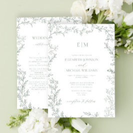 Leaf Sage Green Elegant Monogram Details Hochzeit Einladung