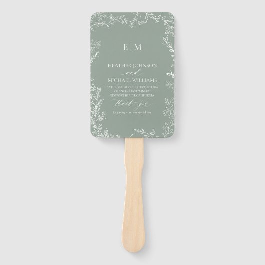 Leaf Sage Green Elegant Monogram Wedding Program Fächer (Vorderseite)