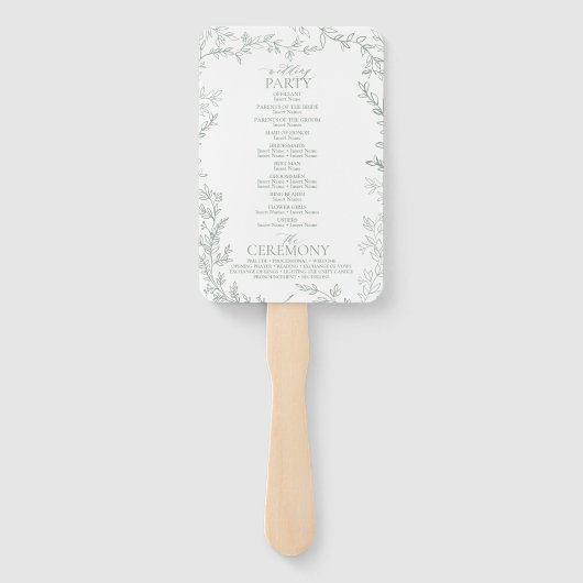 Leaf Sage Green Elegant Monogram Wedding Program Fächer (Rückseite)