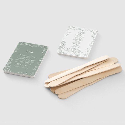 Leaf Sage Green Elegant Monogram Wedding Program Fächer (Non-assembled)