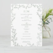 Leaf Sage Green Elegant Monogram Wedding Programm (Stehend Vorderseite)