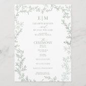 Leaf Sage Green Elegant Monogram Wedding Programm (Vorderseite)