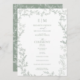 Leaf Sage Green Elegant Monogram Wedding Programm