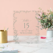 Leaf Sage Green Elegante Monogram Tischnummer Acrylschild (Hochzeit)