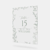 Leaf Sage Green Elegante Monogram Tischnummer Acrylschild (Winkel)