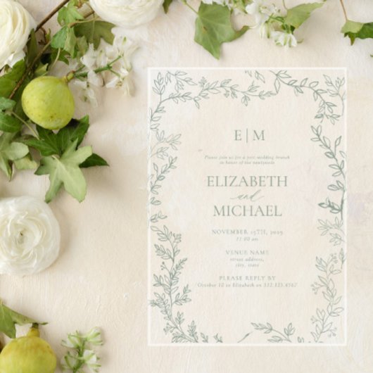 Leaf Sage Green Monogram Post Wedding Brunch Acryleinladungen