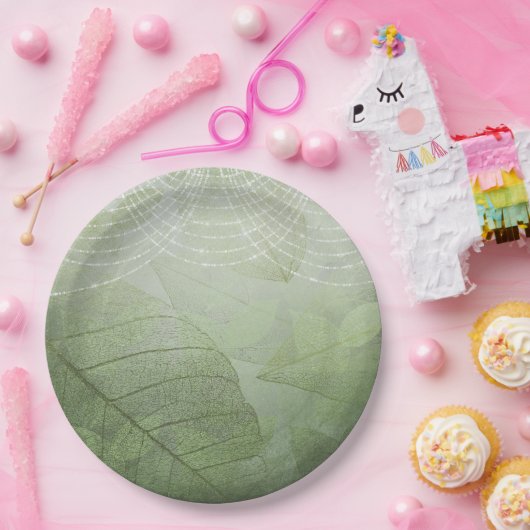 Leaf Sage Green Silver Glitzer Fantasy Pappteller (Party)