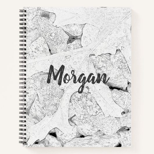 Leaf Sketch Schwarz-Weiß Notizbuch (Vorderseite)