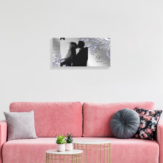 Leaf Sparkle Print Anniversary Silver Blätter Leinwanddruck (Insitu (Wohnzimmer))