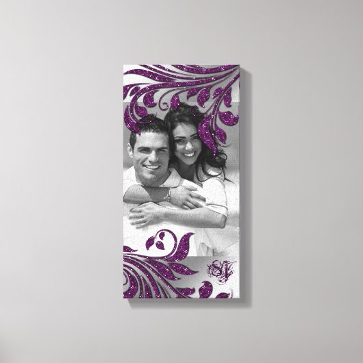 Leaf Sparkle Wedding Print Lila Blätter Vertikal Leinwanddruck (Vorderseite)