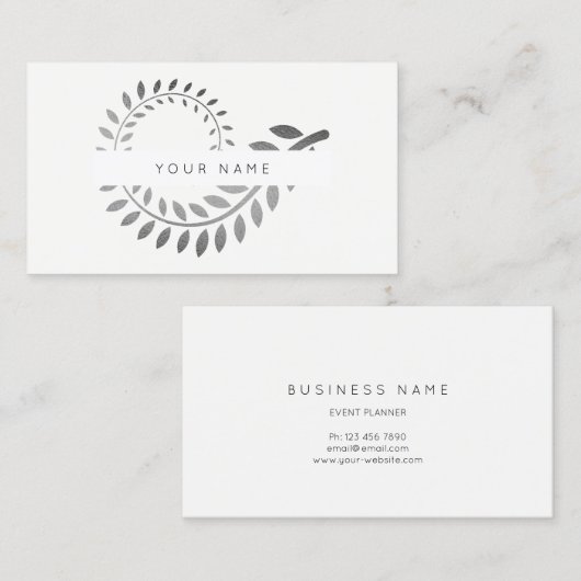 Leaf Spirale Botanic Silver Grau Weiß Visitenkarte (Vorne/Hinten)