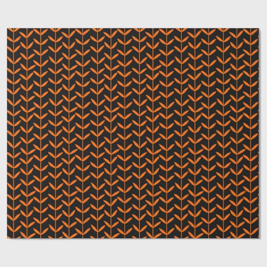 Leaf Stems - Orange auf schwarz Geschenkpapier (Flach)