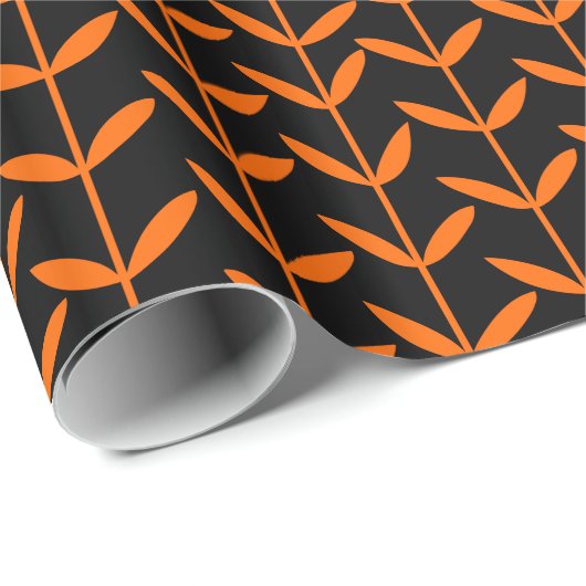 Leaf Stems - Orange auf schwarz Geschenkpapier (Rolleneckpunkt)