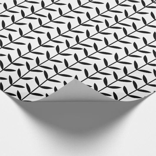 Leaf Stems - Schwarz auf Weiß Geschenkpapier (Ecke)