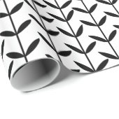 Leaf Stems - Schwarz auf Weiß Geschenkpapier (Rolleneckpunkt)