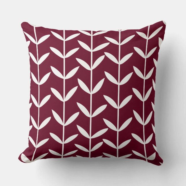 Leaf Stems - White on Deep Crimson Kissen (Vorderseite)