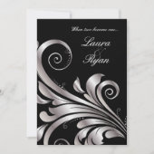 Leaf Swirl Wedding Einladung Black Silver (Vorderseite)