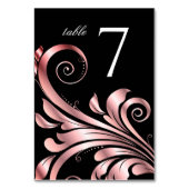 Leaf Swirl Wedding Tischnummer Black Pink (Vorderseite)