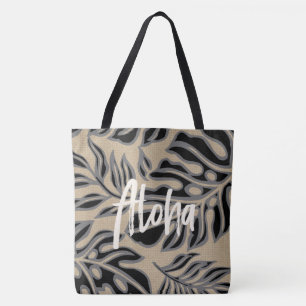 Leaf Tiki Black Hawaiian Tropical Beach Bag Tasche