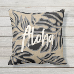 Leaf Tiki Holzkohle Hawaii tropisch reversible Kissen