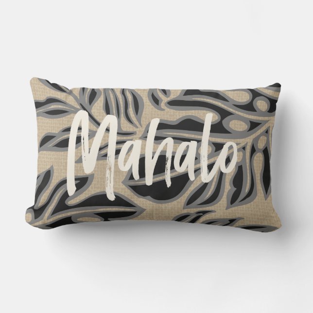 Leaf Tiki Holzkohle Hawaiian Tropical Reversible Kissen Für Draußen (Vorderseite)