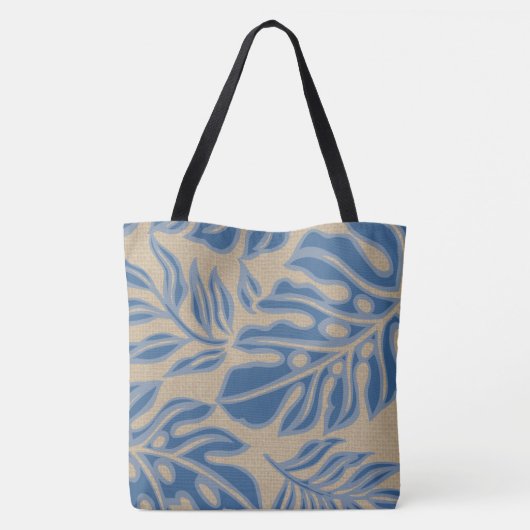 Leaf Tiki Indigo Blue Hawaiian Tropical Beach Bag Tasche (Rückseite)