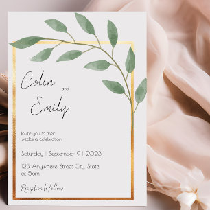 Leaf und Bronzebrasse, Minimalistische Hochzeit Einladung