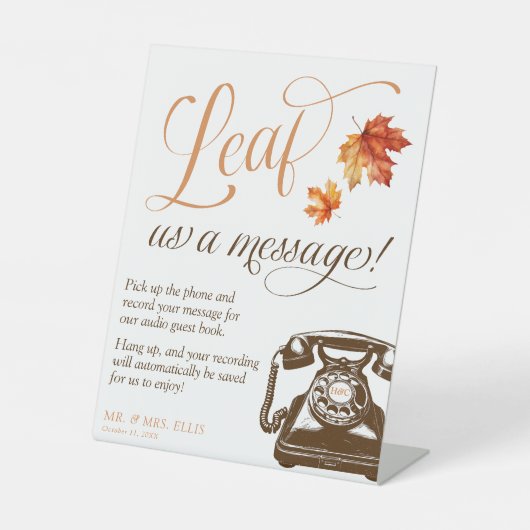 Leaf Us A Message Audio Guest Book Fall Wedding Sockelschild (Vorderseite)