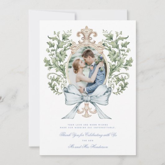 Leaf-Wappen mit/Bow Danke-Karte Save The Date (Vorderseite)