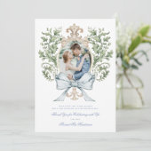 Leaf-Wappen mit/Bow Danke-Karte Save The Date (Stehend Vorderseite)