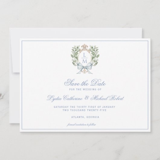 Leaf Wappen mit Bow Save The Date (Vorderseite)