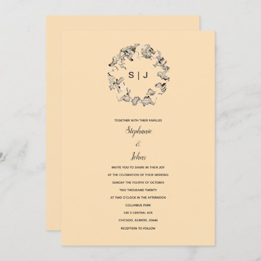 Leaf Wappen Monogram Elfenbeincreme Beige Hochzeit Einladung (Vorne/Hinten)