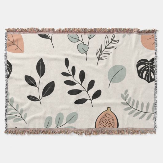 Leaf Whisper – Minimal Botanical Line Art Blanket Decke (Vorderseite)